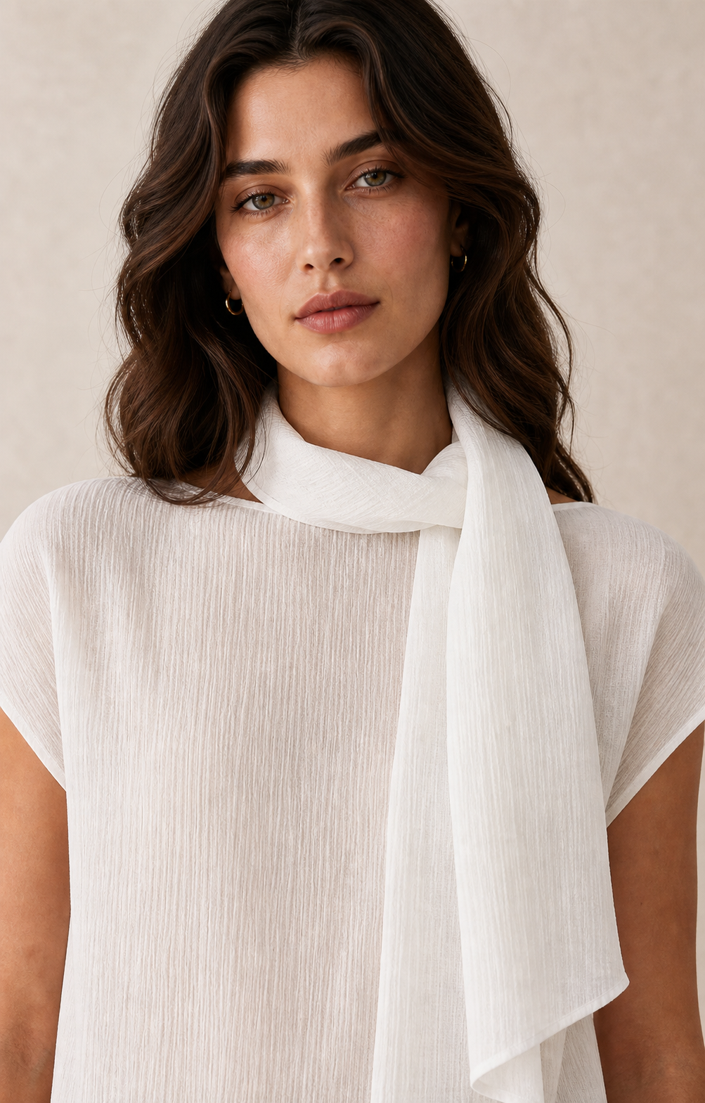 Tie-Neck Reversible Short-Sleeve Blouse