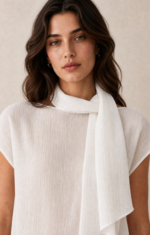 Tie-Neck Reversible Short-Sleeve Blouse