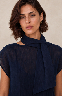 Tie-Neck Reversible Short-Sleeve Blouse
