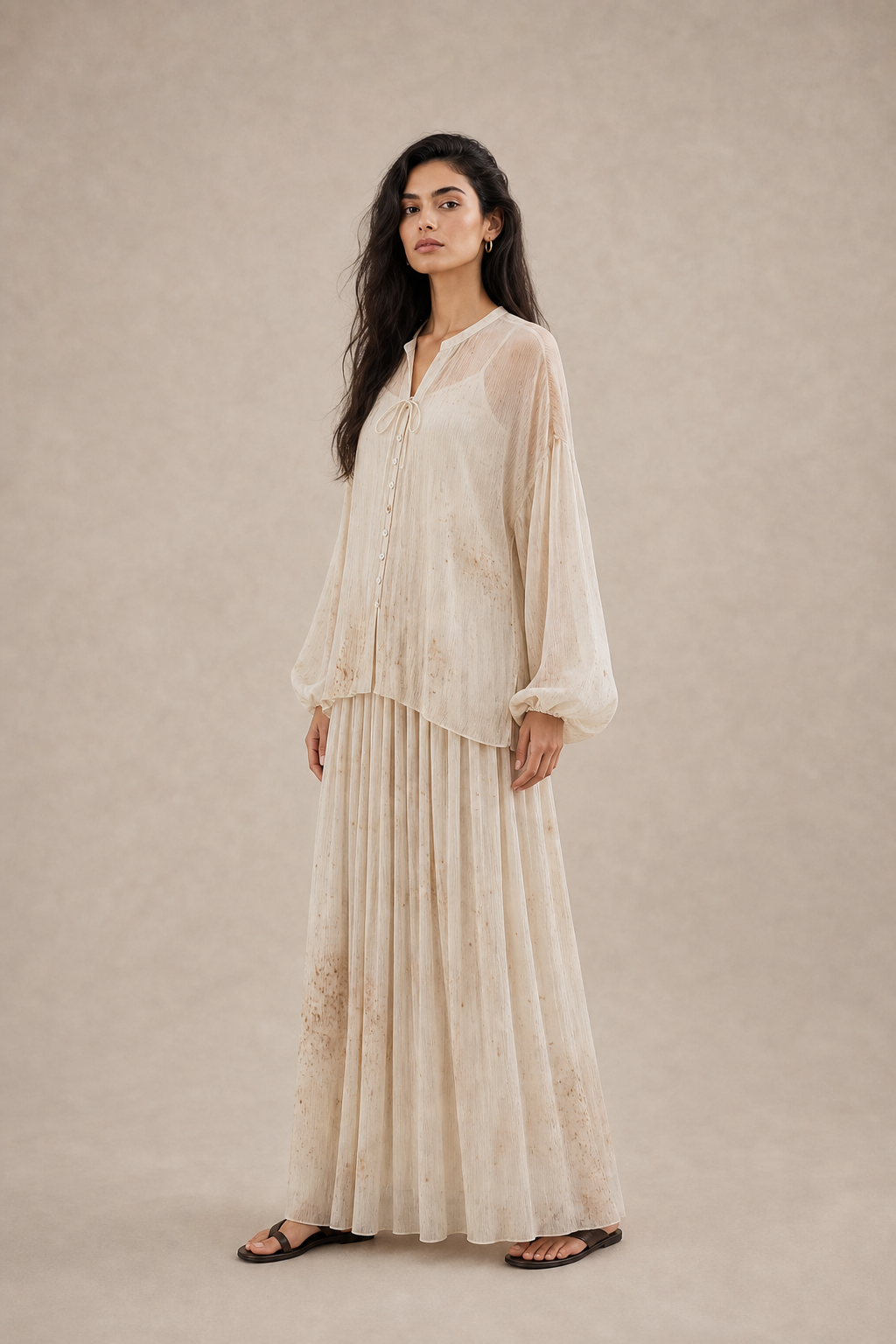 Gradient-Dyed Cupro Long-Sleeve Blouse