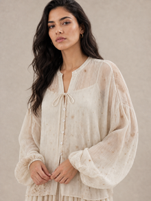 Gradient-Dyed Cupro Long-Sleeve Blouse