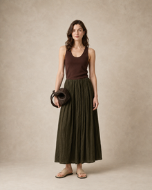 Draped Pleated A-Line Midi Skirt