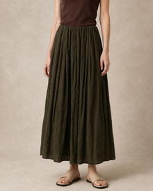 Draped Pleated A-Line Midi Skirt