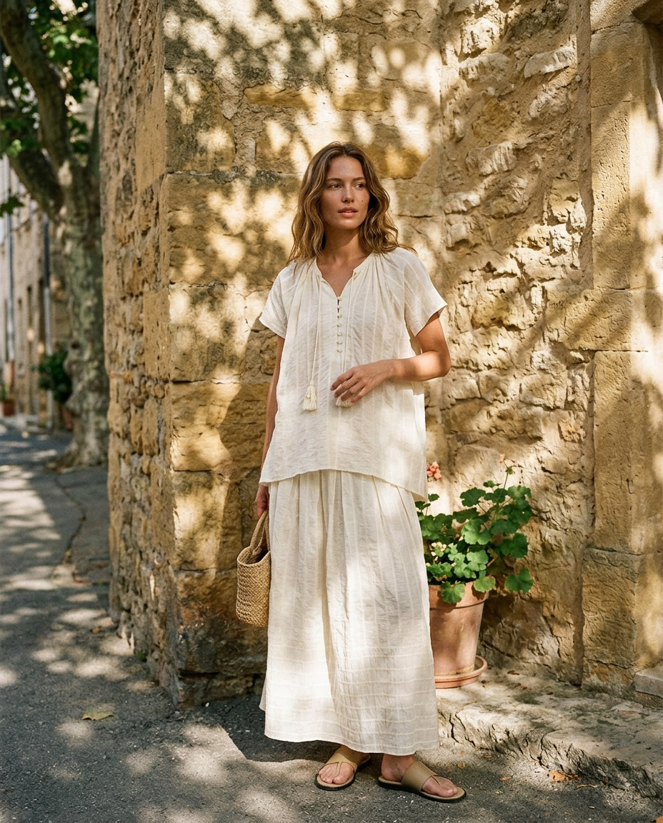 Fringed jacquard shirt and skirt set - Pinterest look 01