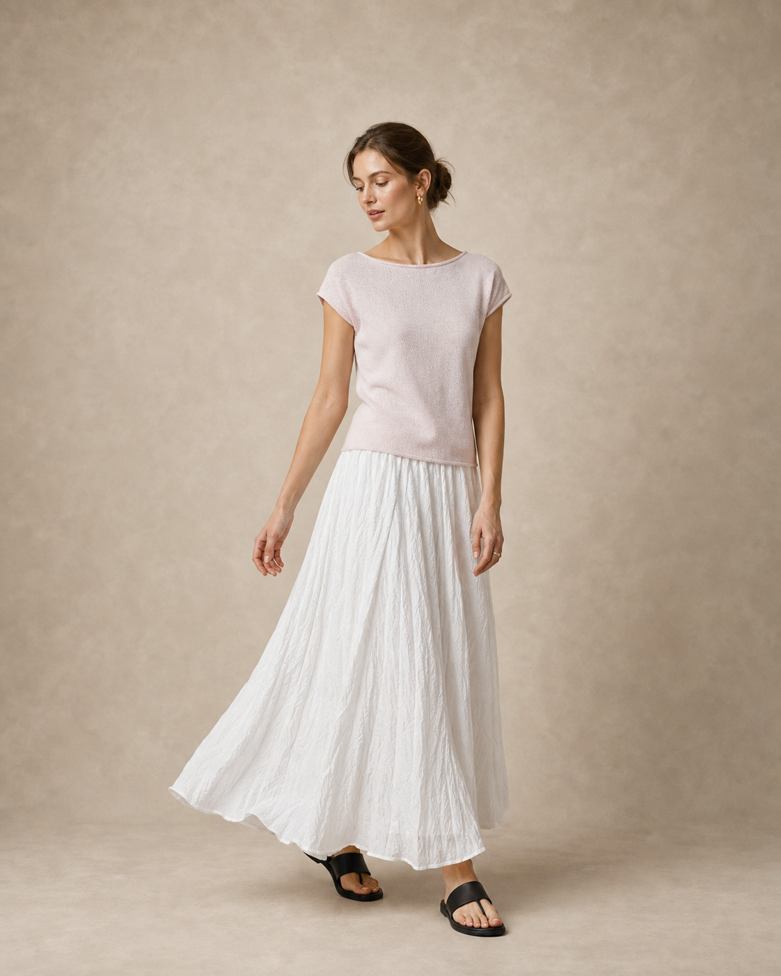 Draped Pleated A-Line Midi Skirt