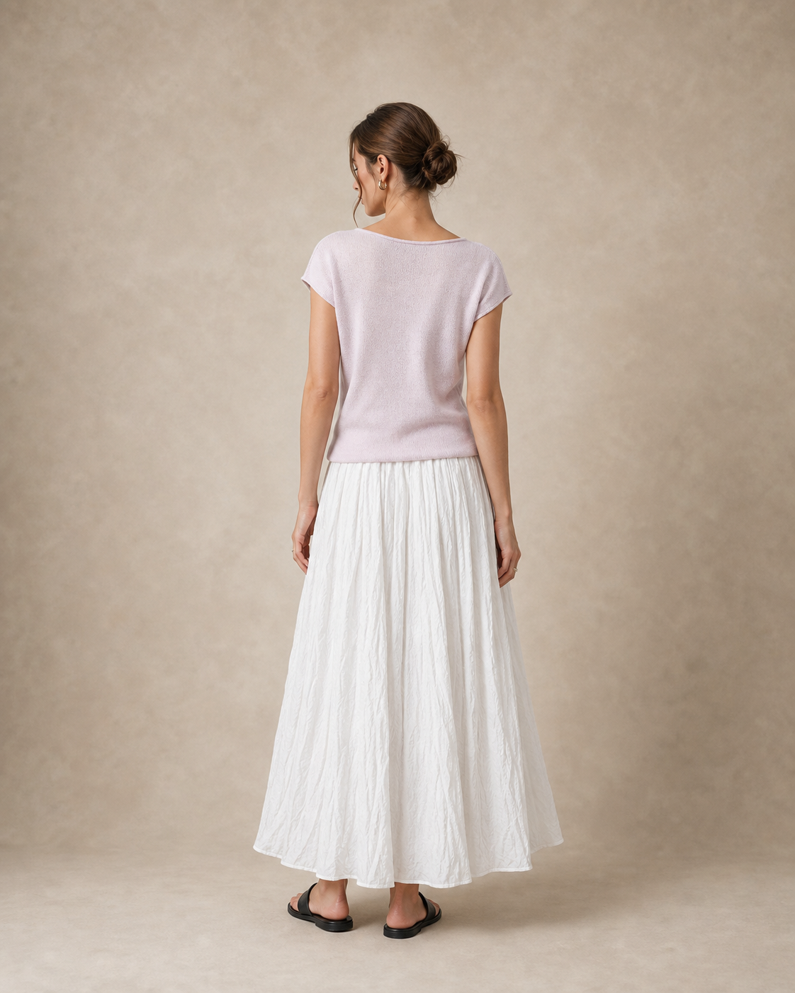 Draped Pleated A-Line Midi Skirt